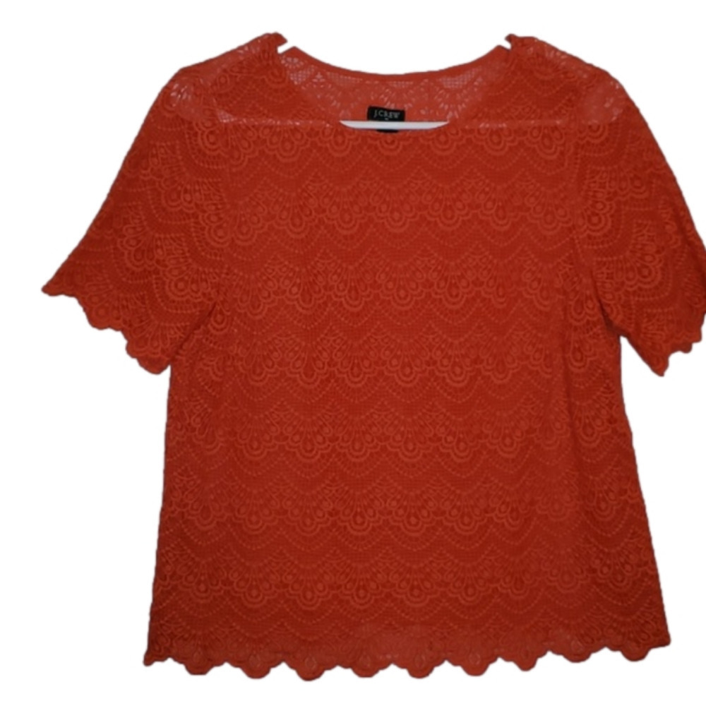 J. Crew Women's Scalloped Lace Short Sleeve Top Size Small